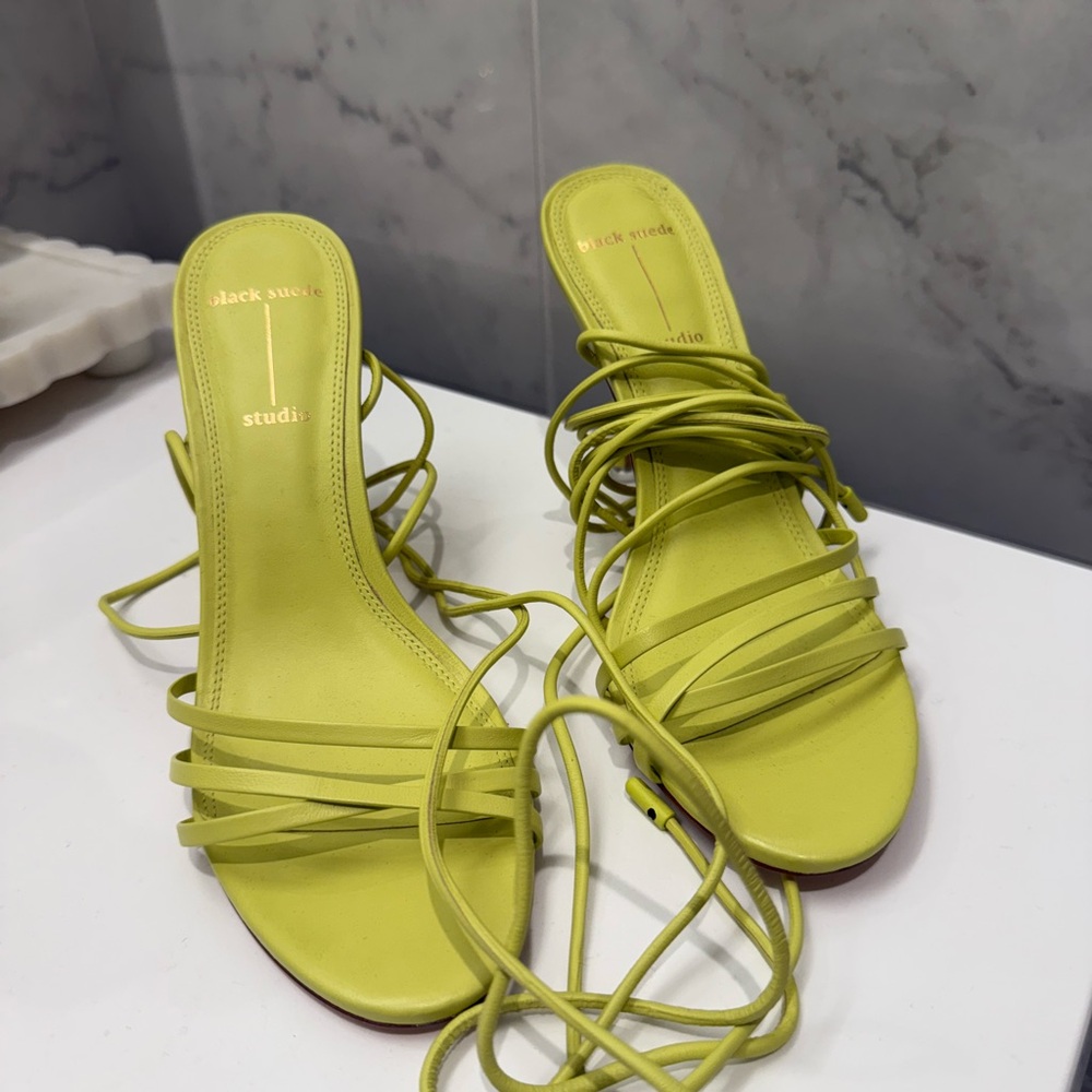 Black suede Studio Lime Green Strappy Heels